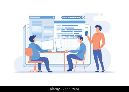 System software development All in one software solution, core system modernization, web based software, database systems and apps creation flat desig Stock Vector