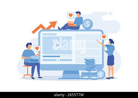 High ROI Social media marketing, online content production, high ROI publication, return on investment measuring, digital strategy flat design modern Stock Vector