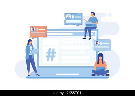 Microblogging marketing service, social media content, quick audience interactions, instant messaging, content production flat design modern illustrat Stock Vector