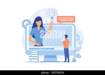 Video tutorial Web education, video blog, online courses training, elearning tutorial, blogger influencer, recording watching webinar flat design mode Stock Vector