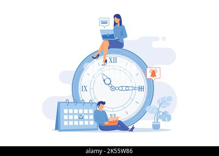 Time management Time tracking tool, management software, effective planning, productivity at work, clock, control system, project schedule flat design Stock Vector