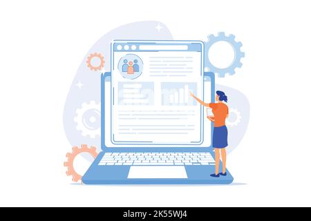 Client database analysis. Marketing strategy, CRM planning, target audience research. Expert, analyst studying end user preferences, profiles. Vector Stock Vector