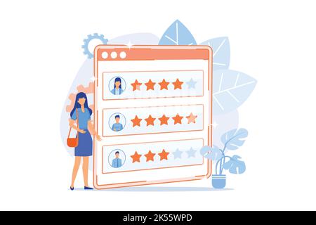 Loyalty stars. Customer and user reviews. Website ranking system, positive feedback, evaluate votes. Web page with ranked personal profiles. Vector il Stock Vector