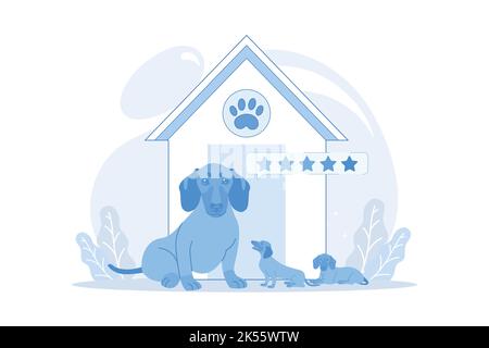 Breed club Canine breed show, top dog standard, buy purebred pet, professional training service, feline club, kennel association member flat design mo Stock Vector