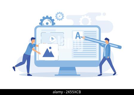 Content creation Digital marketing copywriting, engaging content, targeted message creation, website seo, blog post design, social media flat design m Stock Vector