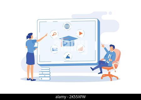 Business expansion strategy planning. CEO briefing, partners meeting, board of directors. Globalization opportunities. Businessmen and businesswoman. Stock Vector