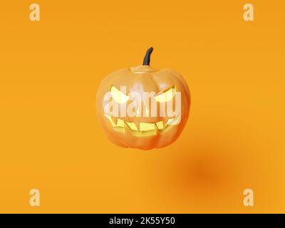 Jack-o-lantern pumpkin in orange background, rendered 3d model. Halloween and festive autumn themes and symbols Stock Photo