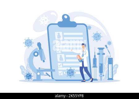 Coronavirus patient laboratory covid-2019 test, respiratory symptoms, blood cells. Cough, shortness of breath, hospital treatment. Lungs ventilation c Stock Vector