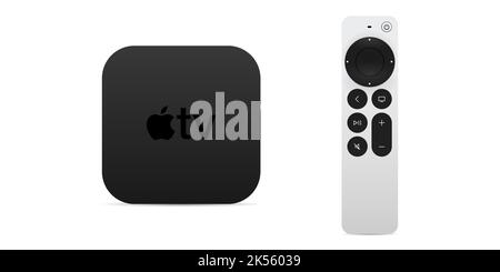 Vinnitsa, Ukraine - September 21, 2022: Realistic device mockup, apple tv. Vector editorial illustration Stock Vector