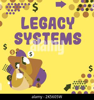 Sign displaying Legacy Systems, Word for book or other collection of financial accounts flat stone slab Stock Photo
