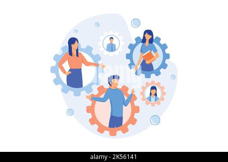 Social role norms, gender stereotypes, working woman leader, paternity leave, husband cooking, modern family, exchanging roles flat design modern illu Stock Vector
