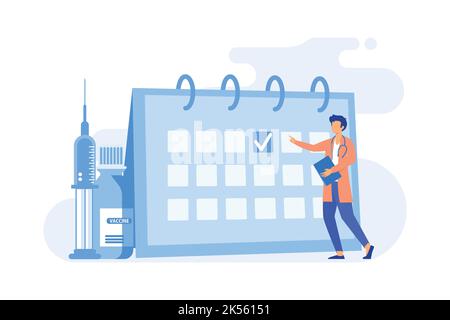 Immunization schedule Prevention care schedule, infectious diseases prevention, children vaccination plan, adult immunization calendar flat design mod Stock Vector