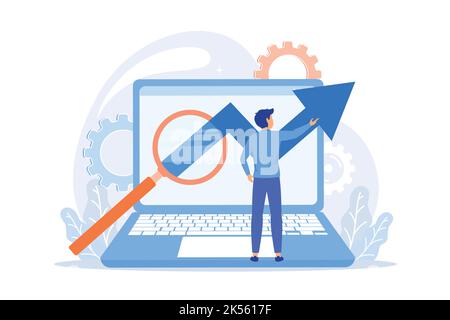Software testing. Finding bugs, errors, software optimization. Programming, developing, coding. Programmer, SEO specialist cartoon character. Vector i Stock Vector
