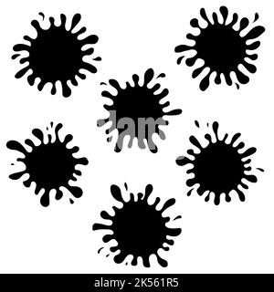 Black ink paint spots. Drops texture isolated on white background. Set for grunge splash textures. Vector illustration. Stock Vector