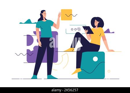 Business concept flat style outline vector illustration on the subject of web design, software development, communication Stock Vector
