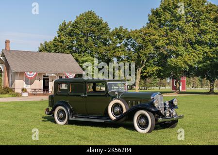 HICKORY CORNERS, MI/USA - AUGUST 27, 2017: A 1932 Pierce-Arrow 54 Sedan car, Pierce-Arrow Society Gathering, Gilmore Car Museum. Stock Photo