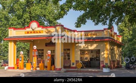 HICKORY CORNERS, MI/USA - AUGUST 27, 2017: 1930s Shell Gas Station, Gilmore Car Museum. Stock Photo