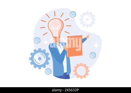 Innovative ideas generation. Creative thinking, cognitive insight and inspiration, genius inventive mind. Successful problem solution search. Vector i Stock Vector