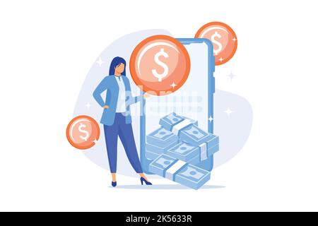 Online banking technology. E wallet, e payment, Internet app. Money Internet withdraw smartphone application. Monetization, ecommerce design element. Stock Vector