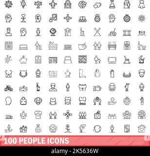 100 people icons set. Outline illustration of 100 people icons vector set isolated on white background Stock Vector