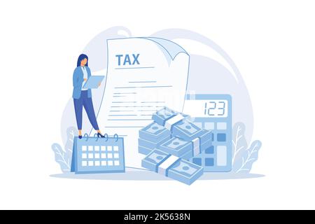 Monthly expense planning. Reminder for appointment. Payment deadline, worker with timetable, organizer schedule. Countdown to payday. Vector illustrat Stock Vector
