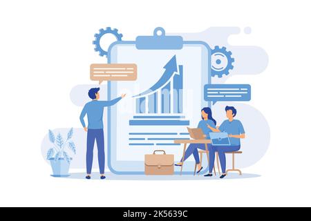 Managers meeting. Business mentorship, workers conference, company strategy discussion. Mentor teaching employees. Teamwork and cooperation. Vector il Stock Vector