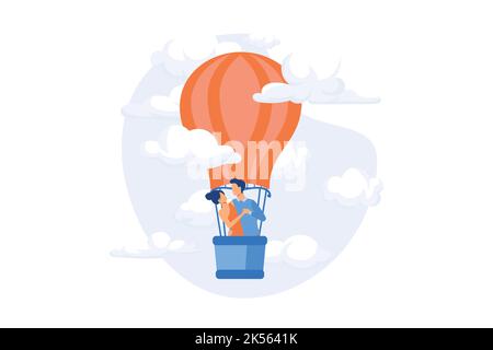 Flight transportation. Hot air balloon, air transport, romantic travel. Flying ride, ballooning festival, active leisure. Outdoor activity. Vector ill Stock Vector