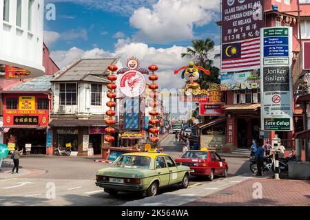 Entrance to Jonker Street, Jalan Hang Jebat, Melaka, Malaysia. Stock Photo