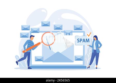 Businessmen get advertising, phishing, spreading malware irrelevant unsolicited spam message. Spam, unsolicited messages, malware spreading concept. v Stock Vector