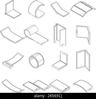 Flexible display icons set. Isometric set of flexible display vector icons outline isolated on white background Stock Vector