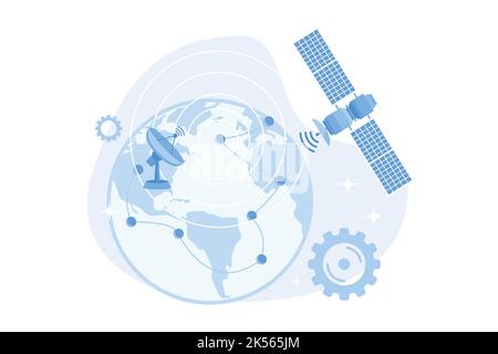 Gps coverage area. Earth observation. Space communications idea, orbiting satellite navigation, modern technologies. Outer space, cosmos, universe. Ve Stock Vector