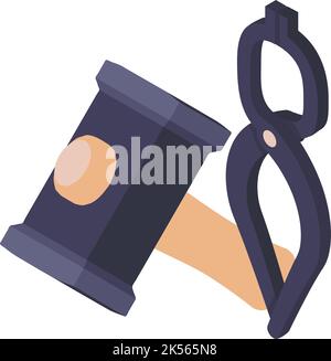 Forging tool icon isometric vector. Big blacksmith hammer and smith tongs icon. Professional equipment, blacksmithing Stock Vector