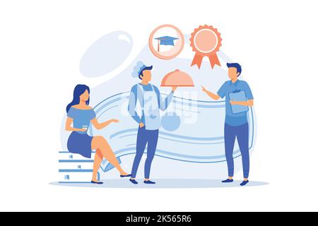 Restaurant quality certificate. Cafe food checking, bistro customer satisfaction, employee control. Catering service. Chef, waiter cartoon character. Stock Vector