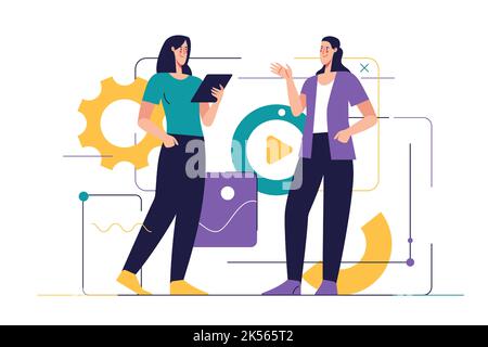 Business concept flat style outline vector illustration on the subject of web design, software development, communication Stock Vector