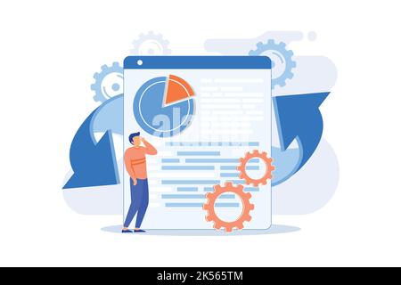 Big data analysis. Web statistics automated report. Infographics visualization tool isolated flat design element. Business, analytics process, optimiz Stock Vector