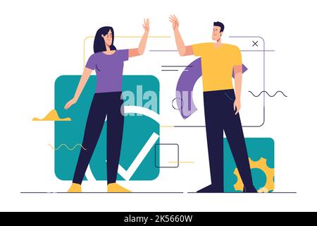 Business concept flat style outline vector illustration on the subject of web design, software development, communication Stock Vector