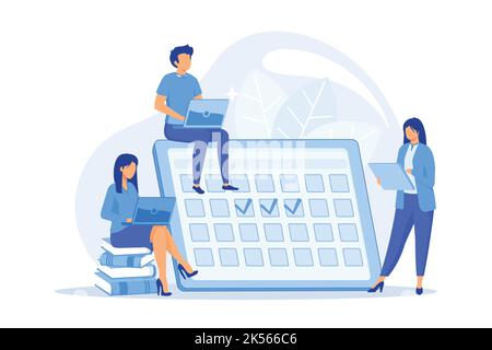 Colleagues working together. Workflow organization, effective task planning, deadline calendar. Effective teamwork, productivity management. Vector il Stock Vector