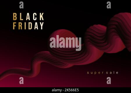 Red scarlet banner Super sale on Black Friday template background for design and lettering. Spiral swirling, abstract background. Vector illustration Stock Vector