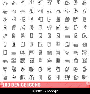 100 device icons set. Outline illustration of 100 device icons vector set isolated on white background Stock Vector
