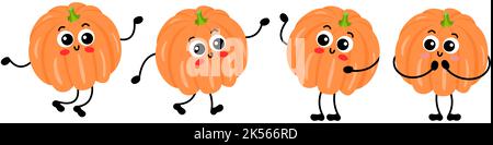 Set of funny orange pumpkins in different positions Stock Photo