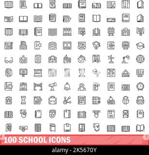 100 school icons set. Outline illustration of 100 school icons vector set isolated on white background Stock Vector