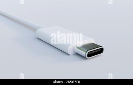 Type C USB cable isolated on white background. 3D Rendering Stock Photo