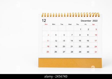 December 2022 Monthly desk calendar for 2022 year isolated on white background. Stock Photo