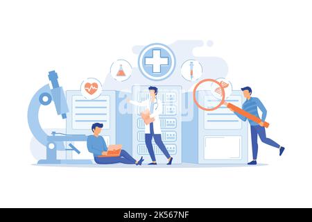 Doctors and personalized prescriptive analytics. Big data healthcare, personalized medicine, big data patient care, predictive analytics concept. vect Stock Vector