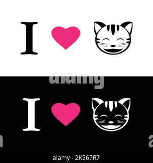 I love cat symbolic message on white background and black background. Vector. Easy editable layered vector illustration. Pet. Stock Vector