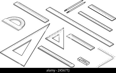Ruler icon set. Isometric set of ruler vector icons outline isolated on white background Stock Vector
