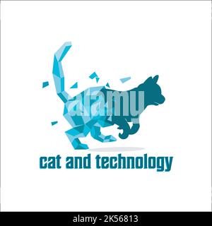 CAT AND TECHNOLOGY / logo design inspiration Stock Vector