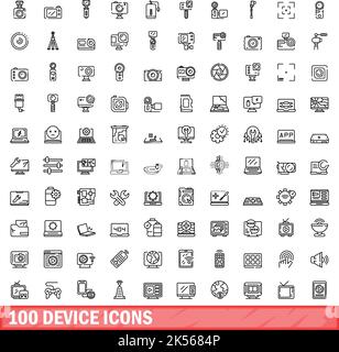 100 device icons set. Outline illustration of 100 device icons vector set isolated on white background Stock Vector