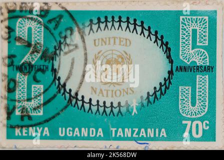 Photo of a British East Africa postage stamp issued for the 25th anniversary of the United Nations Stock Photo