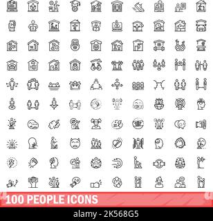 100 people icons set. Outline illustration of 100 people icons vector set isolated on white background Stock Vector